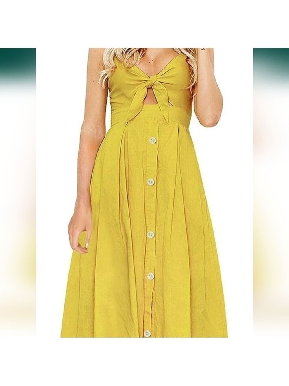 FANCYINN Womens Tie Front Button Down Spaghetti Strap Dress NWT Size XL - Picture 2 of 10